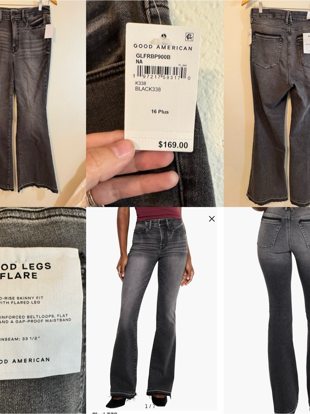 Good American Good legs Washed Gray Flare Jeans - Picture 3 of 7